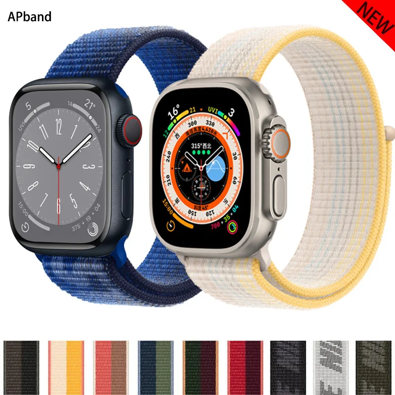 Nylon Loop Strap For Apple Watch Band 45mm 44mm 40mm 49mm 41mm 42/38mm watchband Correa Bracelet iWatch Series 7 8 3 6 Se ultra