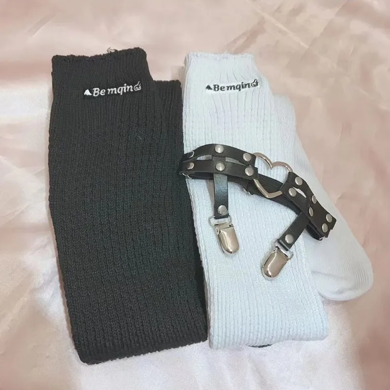 Japanese Style Love Leg Ring Sexy Socks Letter Black and White Embroidery Mid-Calf Length Loose Socks Fashion Socks for Girls