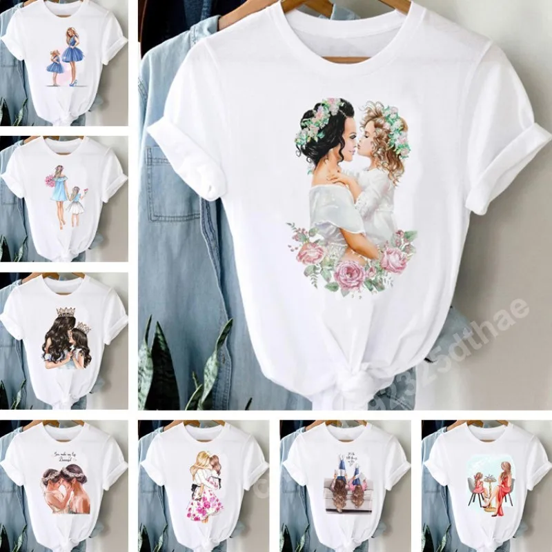 

Mom Daughter Graphic T-Shirts Women Clothes Harajuku Short Sleeve Y2k Tops Summer O-Neck Tees Ladies Casual Oversized T Shirt