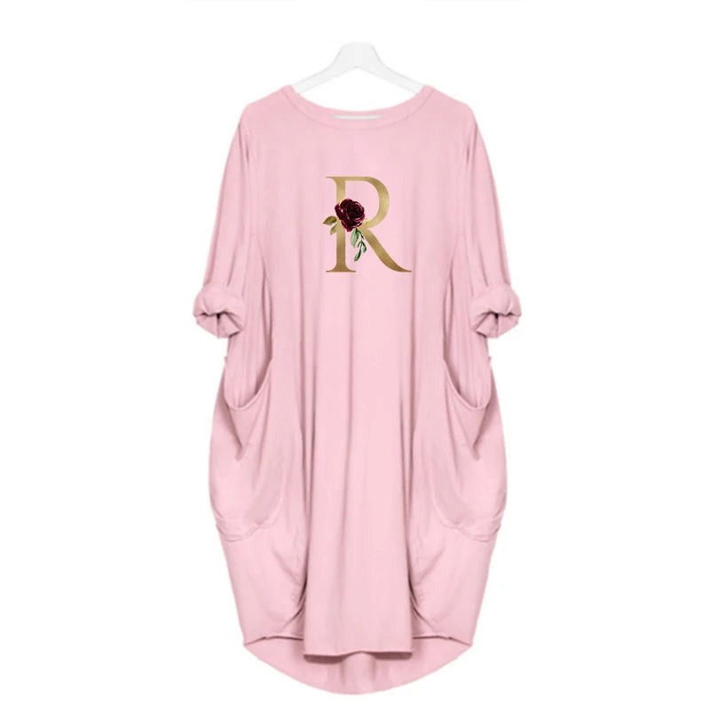 

Floral Dresses Colourful Letter Print Female Dress Autumn Pocket Woman Dress Alphabet Design Casual Streetwear Fashion Clothing