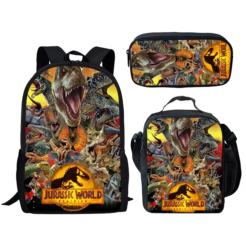 

Harajuku Jurassic World Dinosaur 3pcs/Set Backpack 3D Printed School Student Bookbag Anime Laptop Daypack Lunch Bag Pencil Case