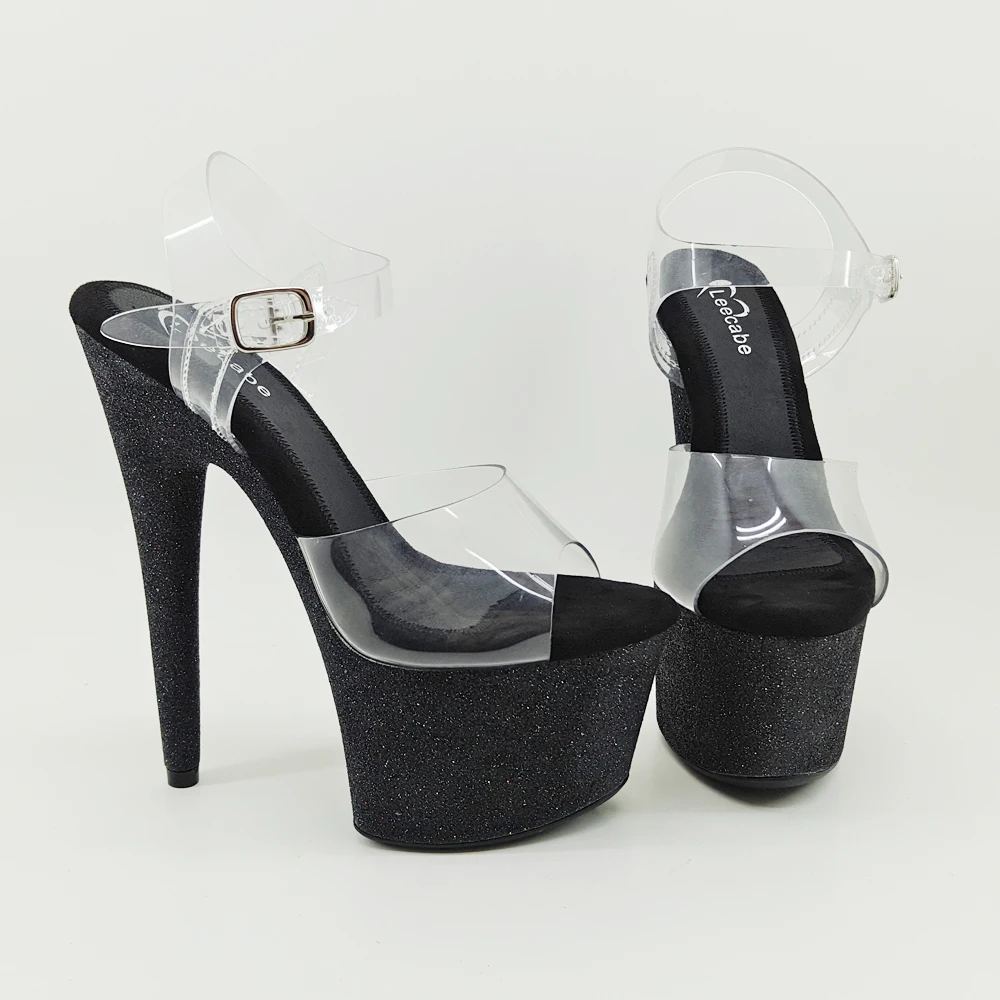 Leecabe black glitter 17CM/7Inch Women's Platform Sandals  party High Heels Shoes Pole Dancing Shoes