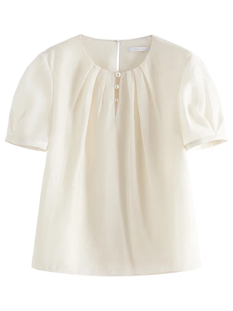 Элегантная Универсальная Женская Повседневная Рубашка FSLE Tencel Bежевая Розовая