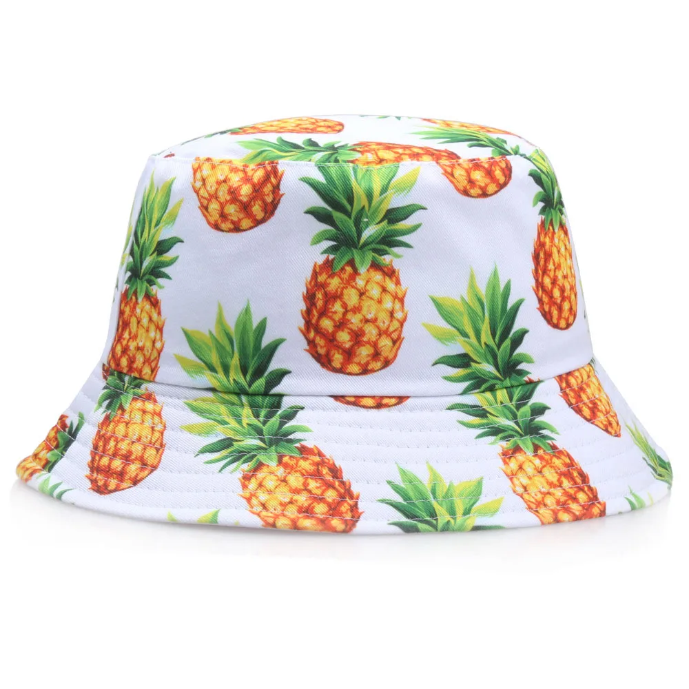 

Pineapple Printed Double-Sided Bucket Hats For Women Men Fruit Summer Panama Cap Sun Fishing Bob Fisherman Hat Bone