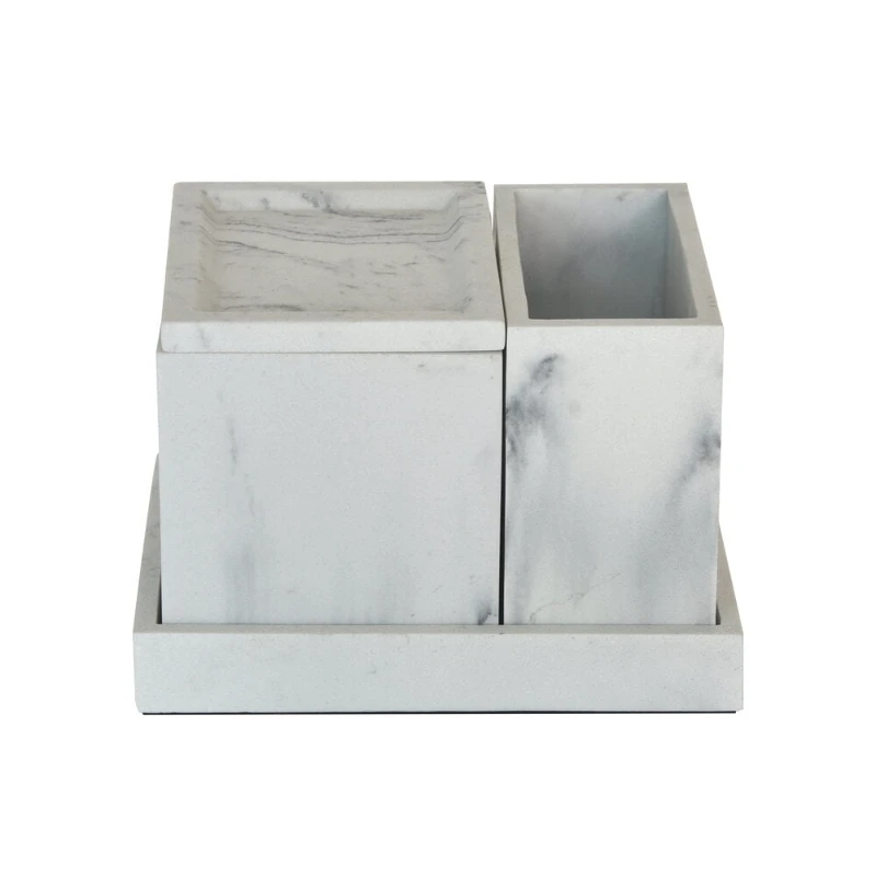 

Faux Marble 4 Piece Vanity Organizer Set with Magnetic Side, White