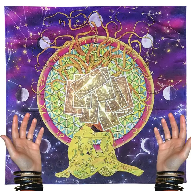 

Скатерть Tarot, квадратная шерстяная ткань с ведьмой, 25x25 дюймов, аксессуары для ведьмы, таро, карточка, гадания, ткань Life, звездное небо, дерево,...
