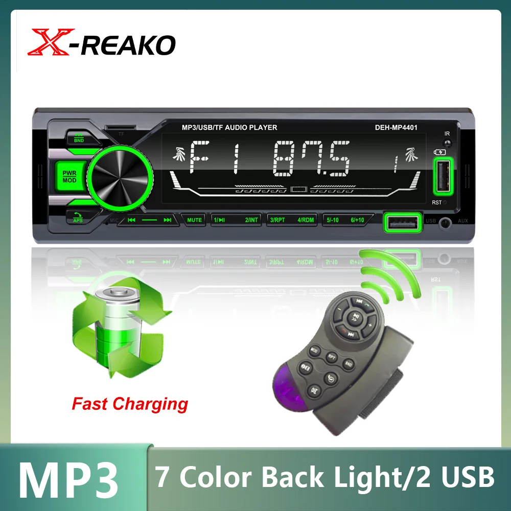 

Автомобильный MP3-плеер X-REAKO, 1 Din, автомобильное радио, автомобильный мультимедийный плеер, Bluetooth, FM-радио, Автомобильный MP3, AUX, 2 USB, TF, быстрая з...