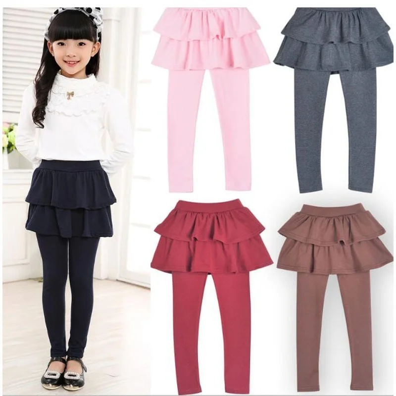 Spring Autumn Cotton Warm Girl Leggings Skirt-pants Cake Skirt Kids leggings Children girls Pants Trousers 3-11 Years