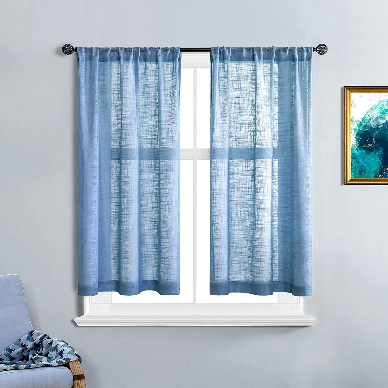 

XTMYI Linen Texture Tulle Curtains for Living Room Bedroom Kitchen Japanese Sheer Curtains Half-Window Treatment Finished Panel