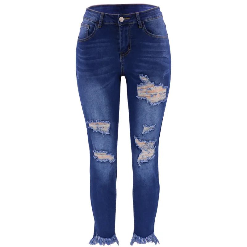 2023 autumn new cross-border European and American fashion women's nine-point jeans with irregular feet