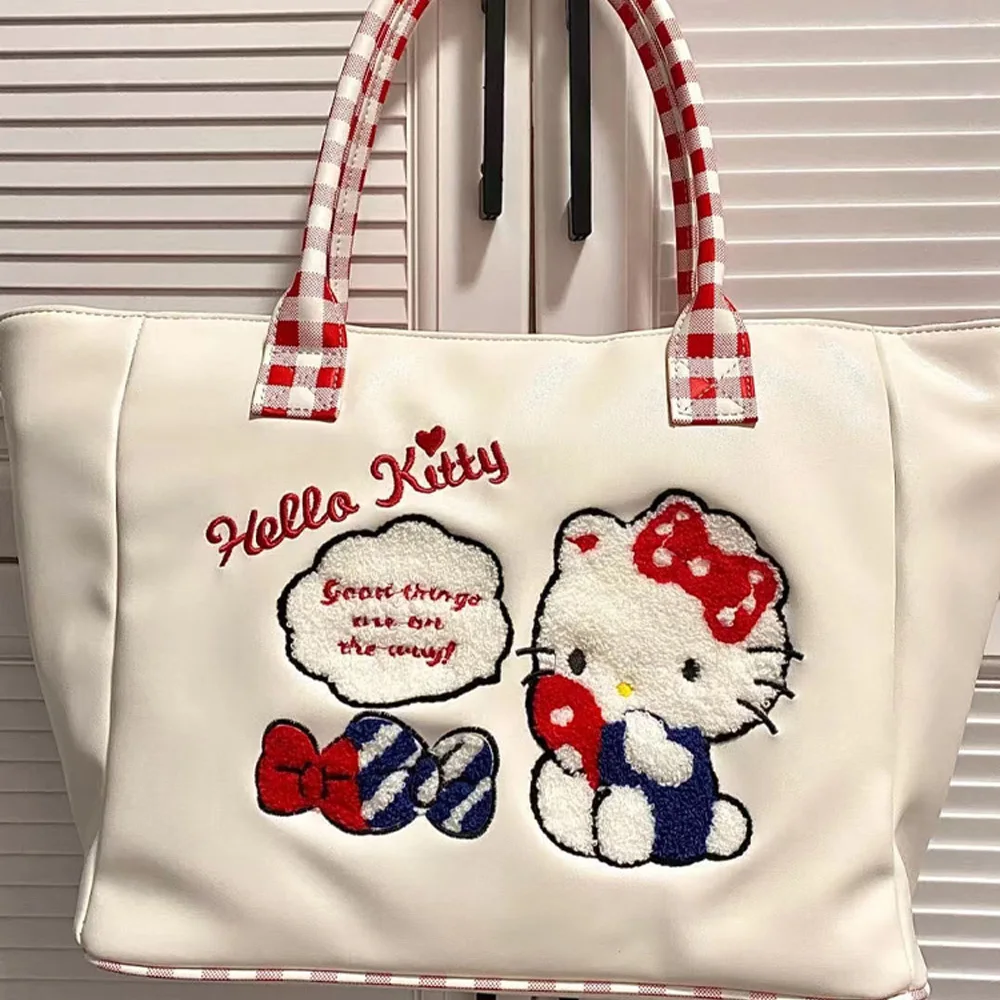 

Sanrioed Original Embroidered Hello Kitty Tote Bag Cute Large Capacity Canvas Bag Gift for Girls