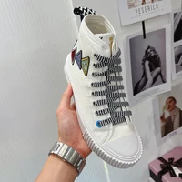 2022 new white solid color for women lace up high top canvas shoes washed lambskin women casual canvas shoes luxury