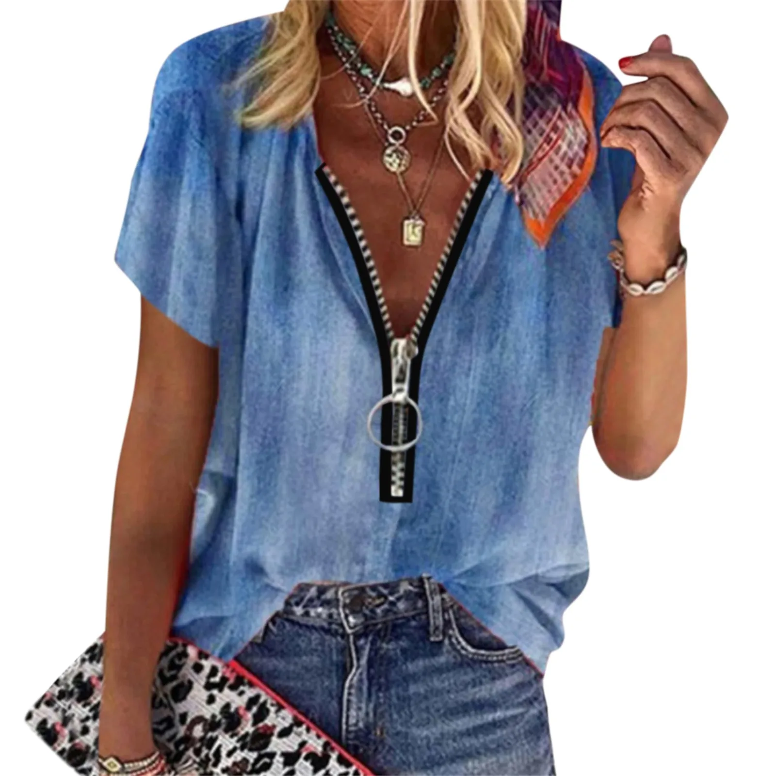 

Женская футболка с коротким рукавом и V-образным вырезом