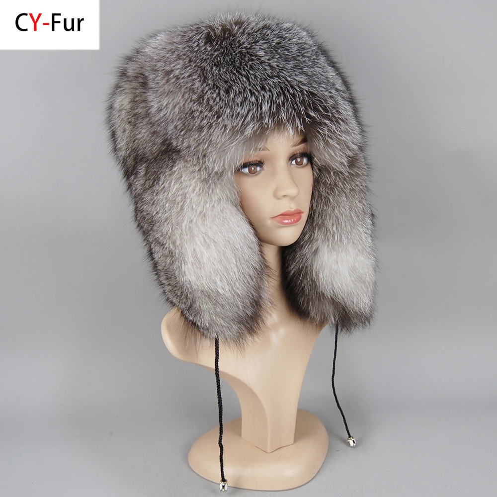 New Arrival Full Pelt Fluffy Lady 100% Natural Fox Fur Bomber Hats Russian Women Winter Warm Genuine Fox Fur Hat Luxury Fur Caps