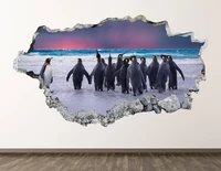 penguins wall decal beach sunset 3d smashed wall art sticker kids room decor vinyl home poster custom gift kd917