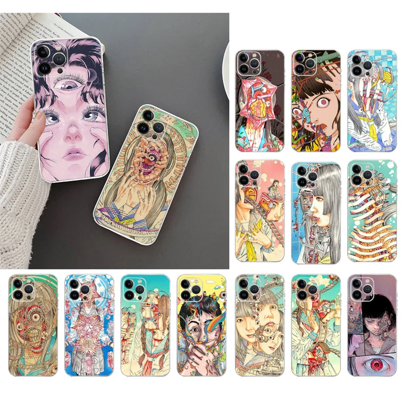 

Phone Case For iphone 14 13 12 11 Pro Max XS XR X 12mini 14 Plus SE Shintaro Kago Horror Japan Art Phone Case Funda Capa Cell