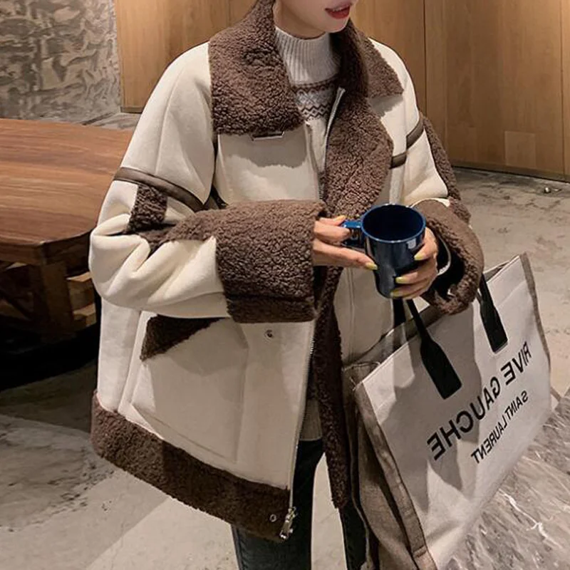 Women Autumn Winter Fashion Jacket Female Faux Fur Leather Jackets Lambwool Shirling Furry Ladies Vintage Coat tendy vintage