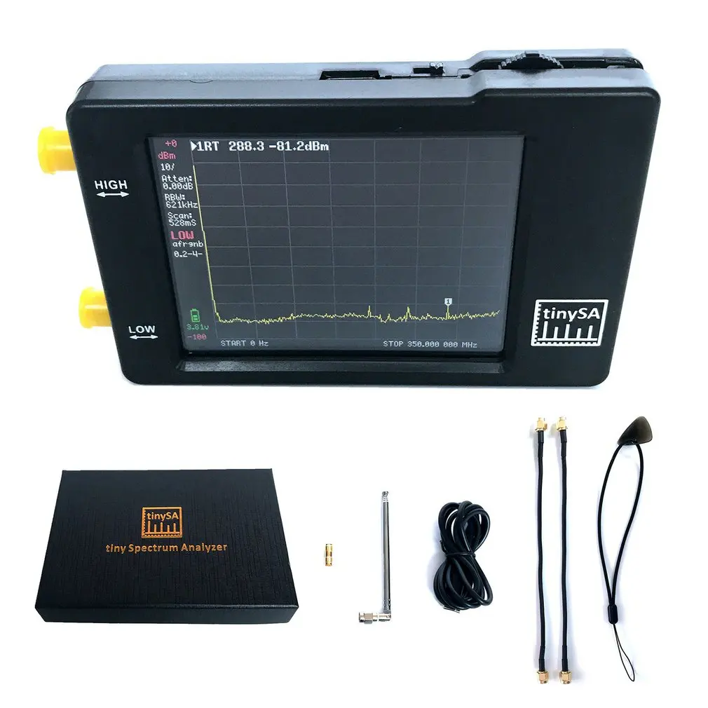 

Handheld Two Inputs Tiny Spectrum Analyzer 2.8 Inch Touching Screen Spectrum Analyzers 100KHz-350MHz Input Frequency