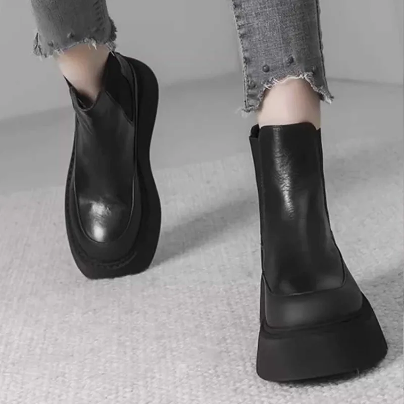 Женские ботильоны Челси на высоком каблуке плоской подошве платформе зимняя