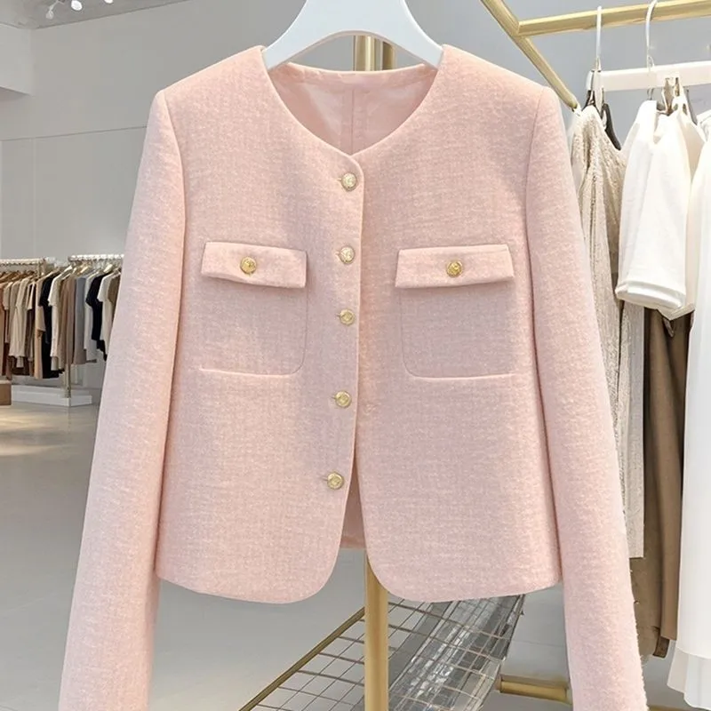 Limiguyue маленькое ароматное розовое короткое пальто для женщин высококачественная