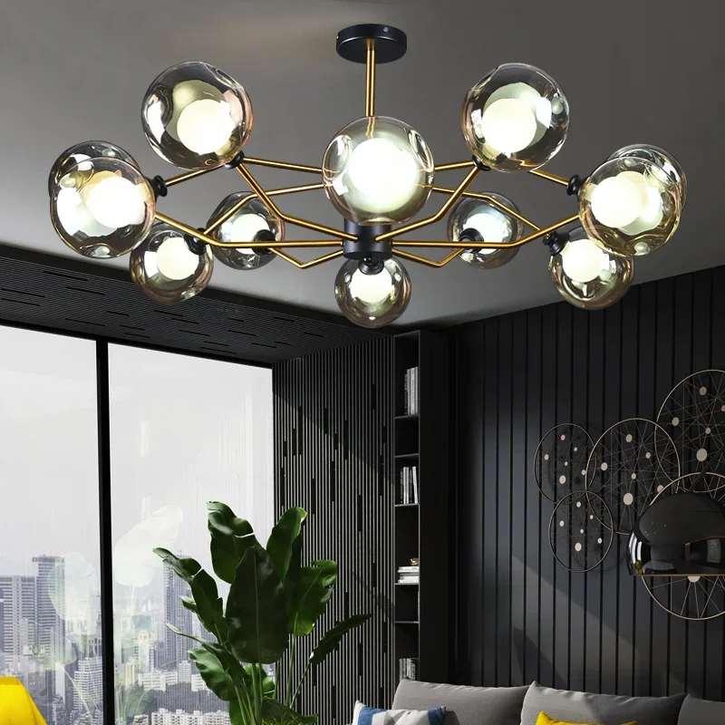 

2023 New Light Luxury and Simplicity Modern Living Room Dining Room Atmospheric Magic Bean Molecular Glass Ceiling Lamp
