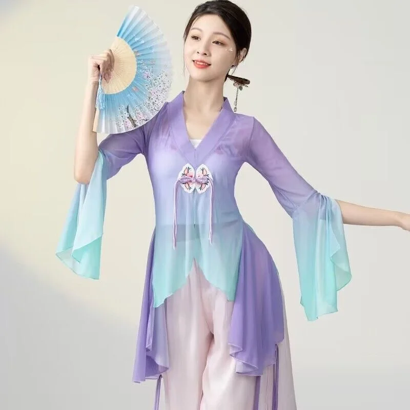 

Classical dancer performance costumes elegant practice dance clothes body rhyme Chinese style folk dance
