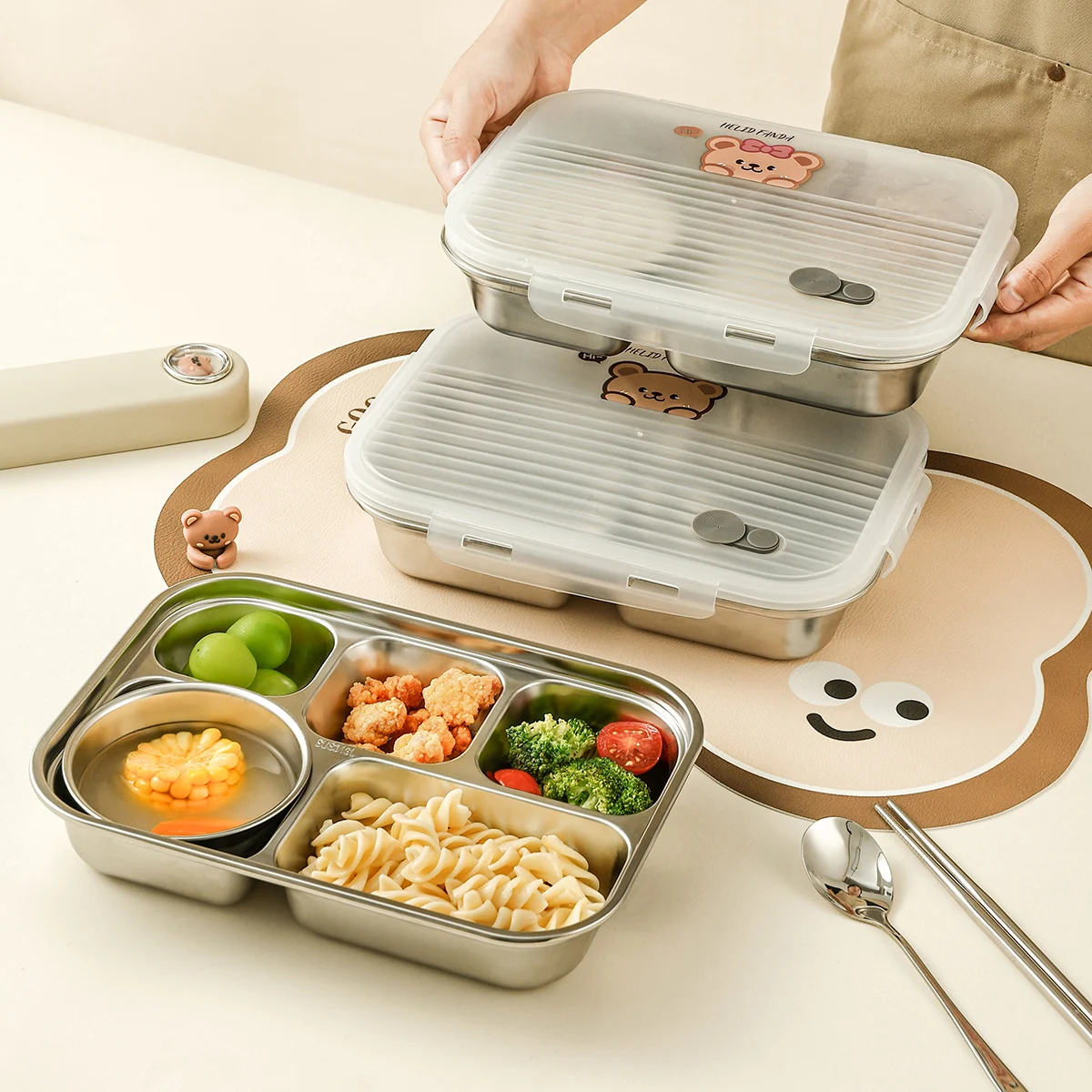 Обеденная тарелка из нержавеющей стали 304. WORTHBUY с несколькими отделениями.