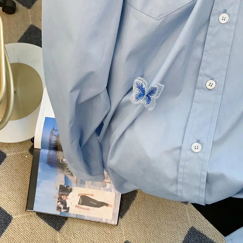 Женская рубашка с трехмерной бабочкой Свободный Топ в Корейском стиле длинными