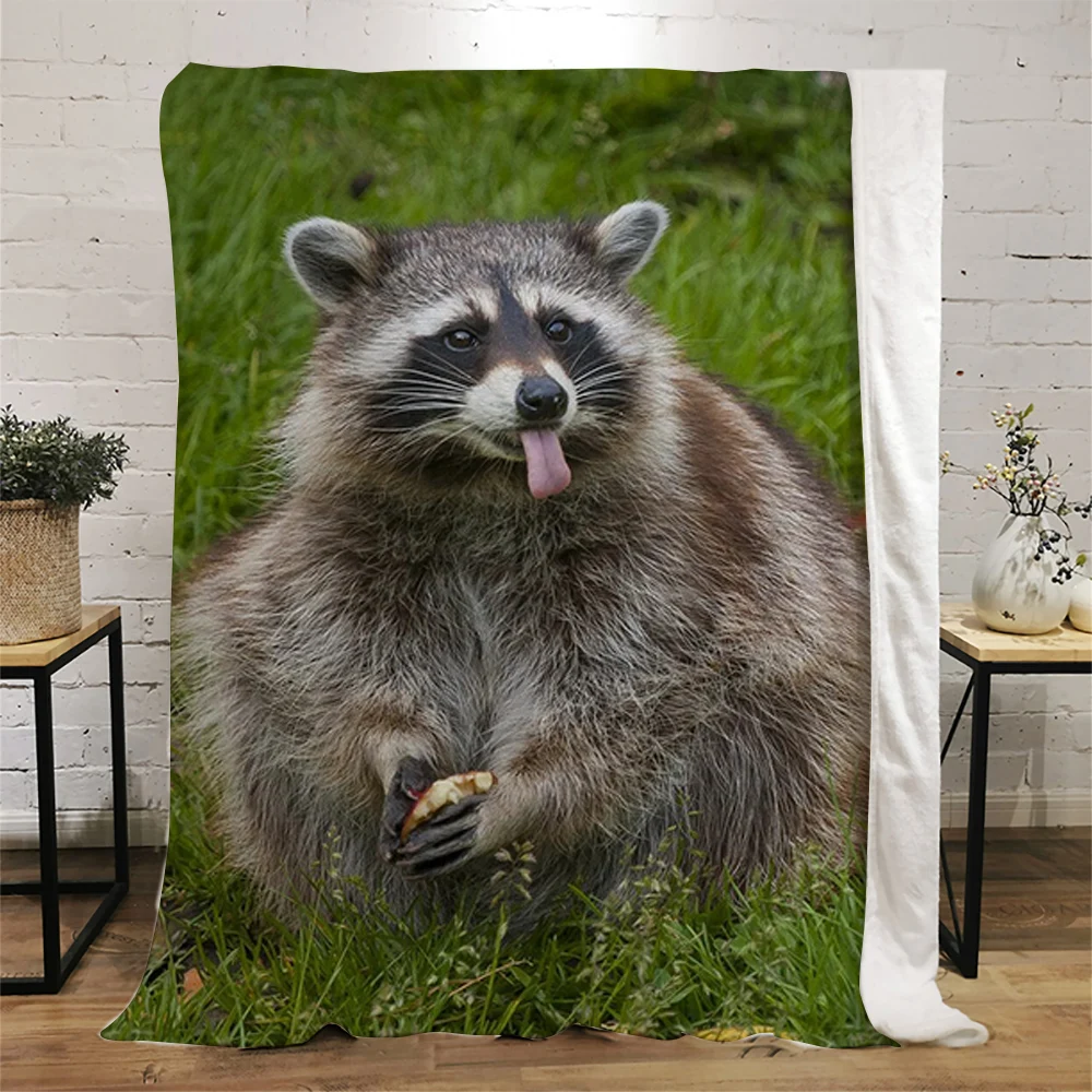 

CLOOCL Funny Raccoon Flannel Blanket Spoof Animals Throw Blankets 3D Graphic Printed Keep Warm Air Conditioner Quilts