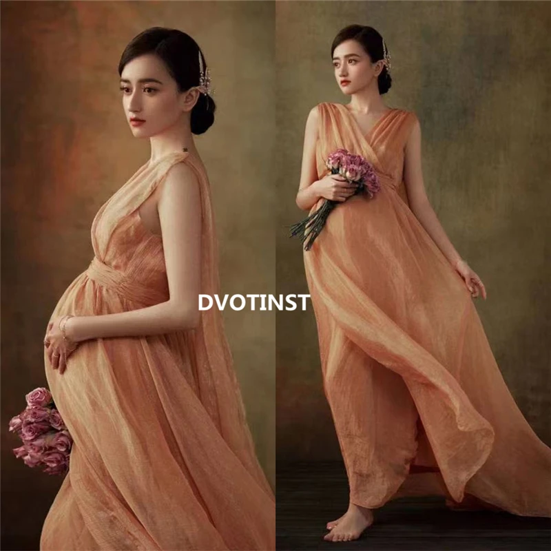 Dvotinst Women Photography Props Maternity Dresses A-line Elegant Pregnancy Sleeveless Dress Studio Shooting Photo Clothes
