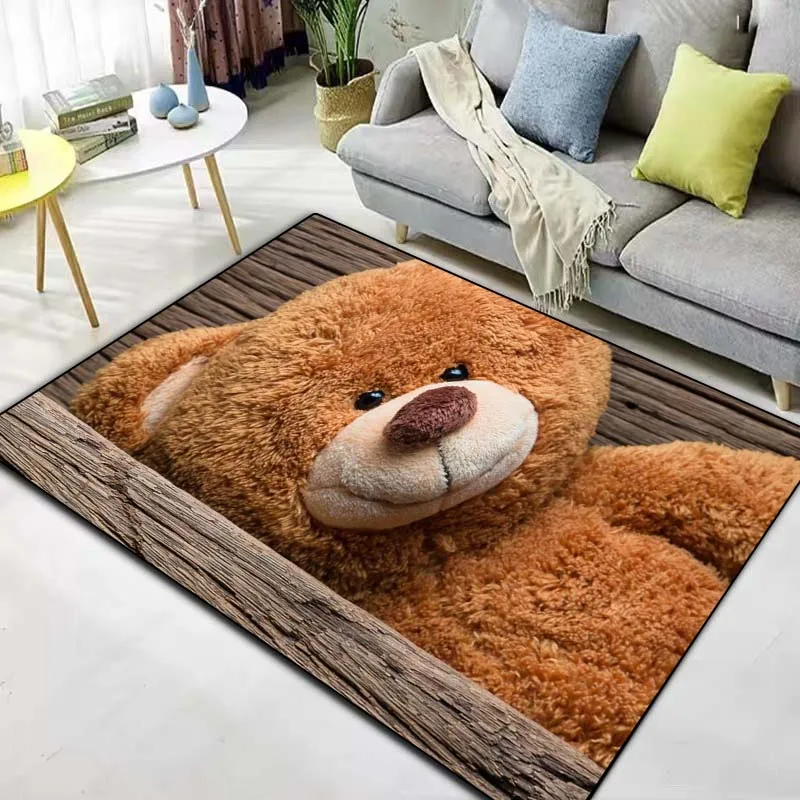 

Teddy Bear Cute Print Large Floor Carpet Bedroom Living Room Warm And Childlike Decoration Birthday Gifts For Friends And Kids
