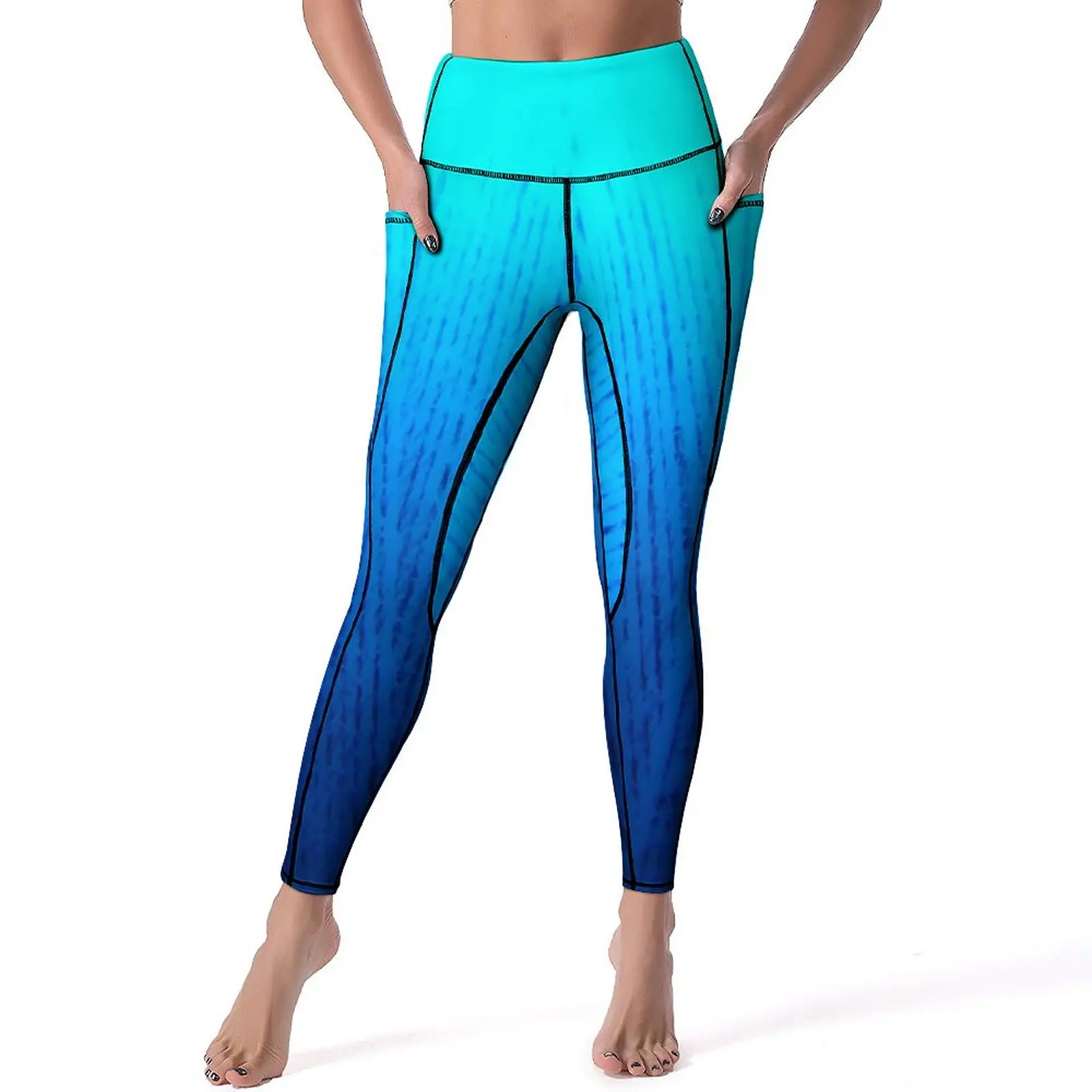 

Blue Ombre Leggings Sexy Gradient Print High Waist Yoga Pants Cute Quick-Dry Leggins Female Custom Fitness Sports Tights