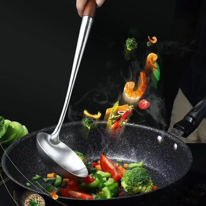 Фото Lange Steel Rvs Wok Spatel Кухонное оборудование Кухонная утварь Keuken Sleuven Rijst Lepel Kookgerei Gebruiks Vaiwerp Set Turner №4