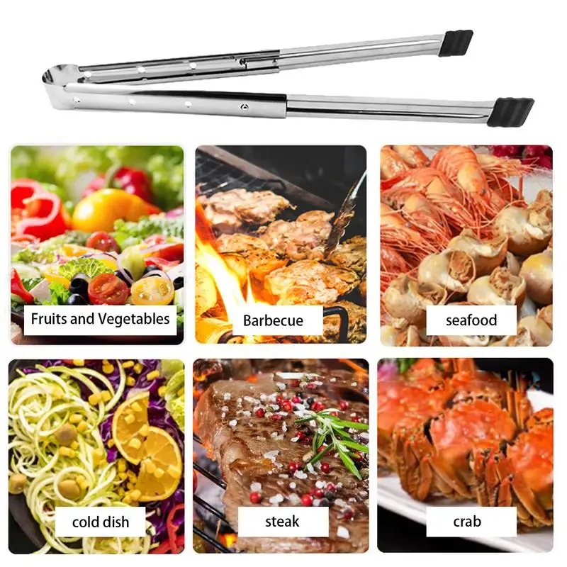 

Stainless Steel Grill Tongs with Silicone Clamp Non-Slip Kitchen Utensils Buffet Baking Tool Bread Clip for Desserts Barbecue