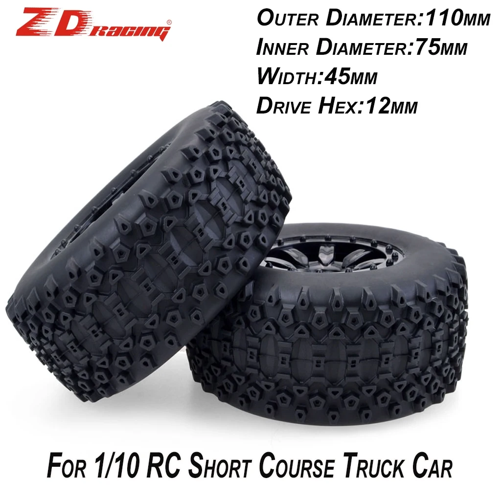 

ZD Racing 2Pcs 1/10 Short Course Truck Rubber Tires 110*45mm Wheel Hub 12mm Tire For 1/10 RC Car Tires Upgrade Replace Parts