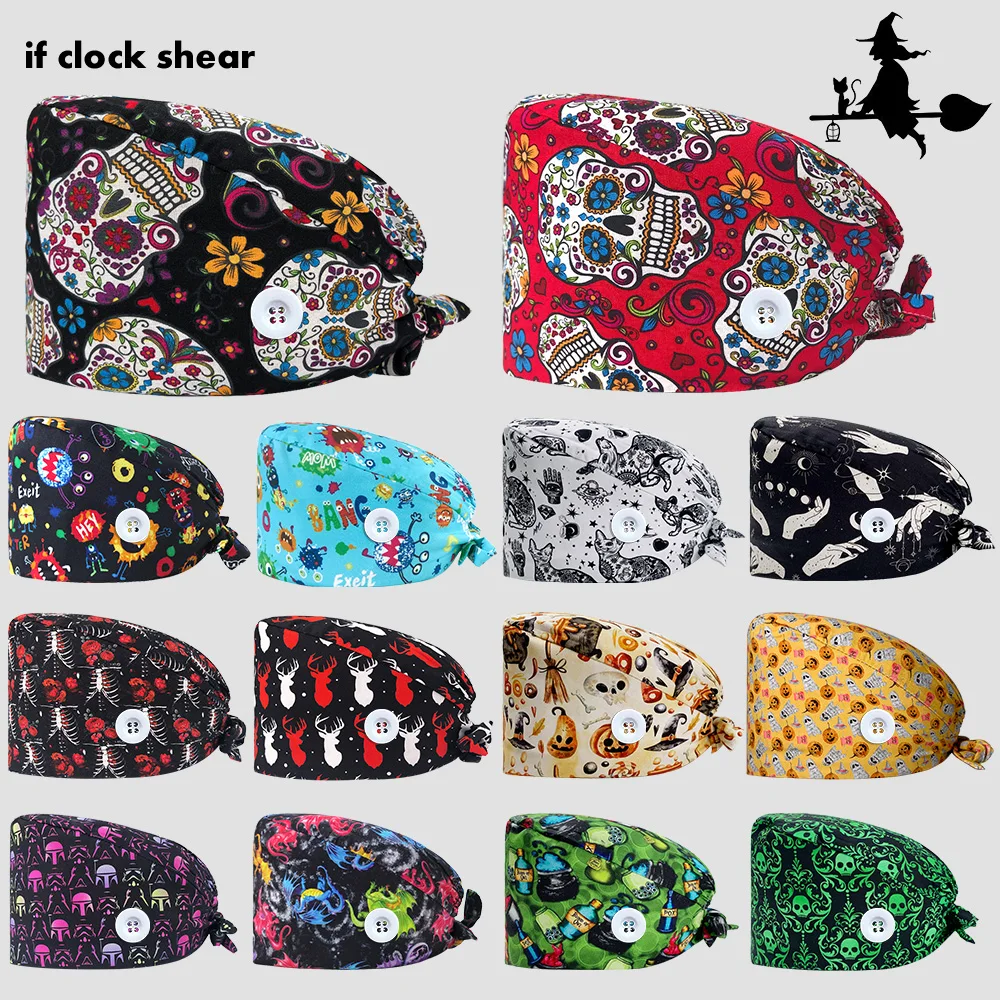 

Unisex Scrubs Caps Adjustable Pure Cotton Scrub Nurse Hats with Sweatband Adjustable Elastic Multicolor Dentist Work Hats Summer
