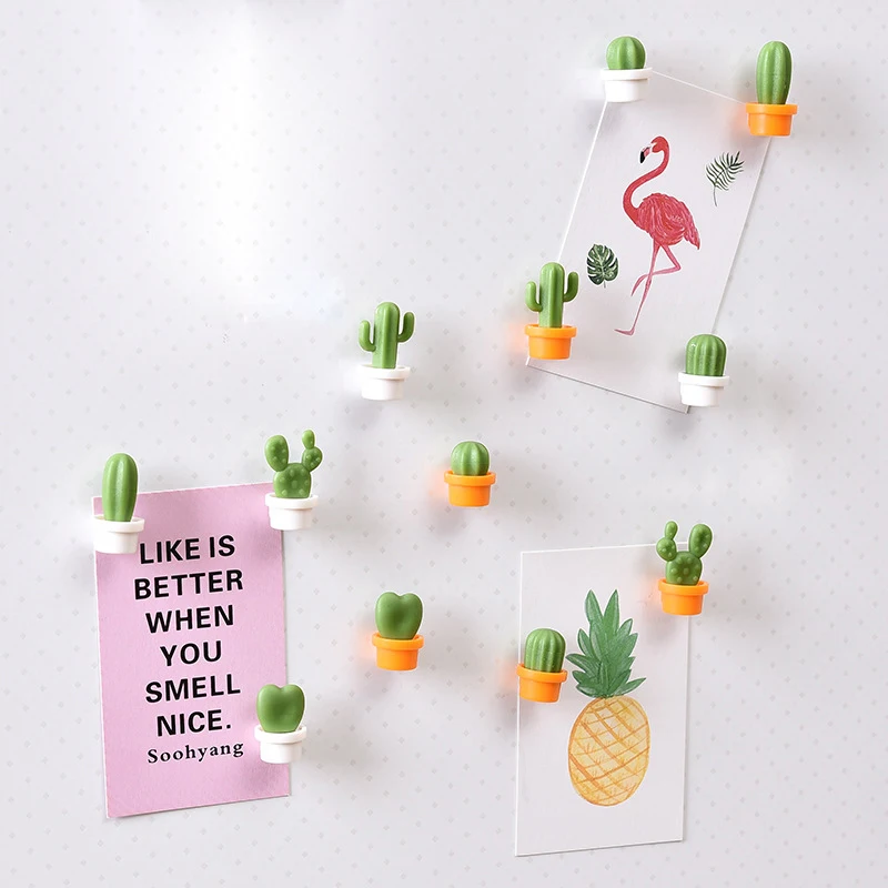 

6pcs Fridge Magnets Cute Mini Succulent Plant Vase Set Magnet Button Cactus Refrigerator Message Sticker Magn Home Decoration