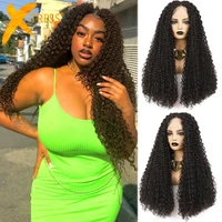 kinky curly synthetic lace front wigs for black women x tress long middle part hair wig daily full hairpiece high temperature