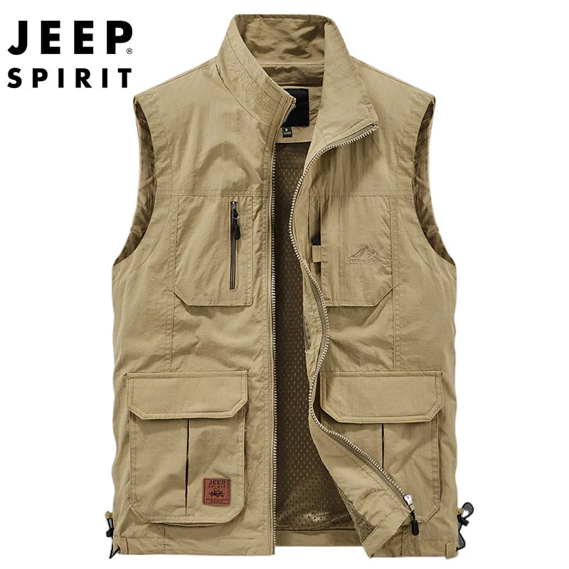 

JEEP SPIRIT men outdoor fishing loose fashion thin vest autumn multi-pocket hiking work photography vests casual breathable coat