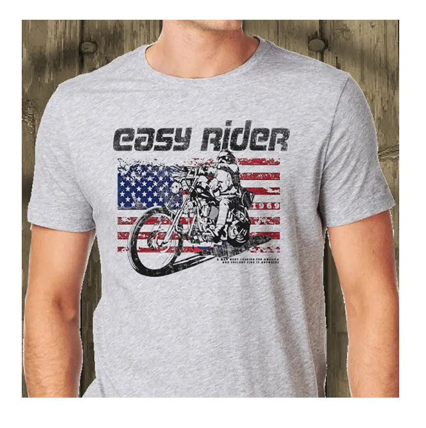 

New Brand O Neck Short Sleeves 100% Cotton Rider Classic Biker Movie Vintage T-Shirt Biker Motorcycle Grey Tee Shirt Unisex