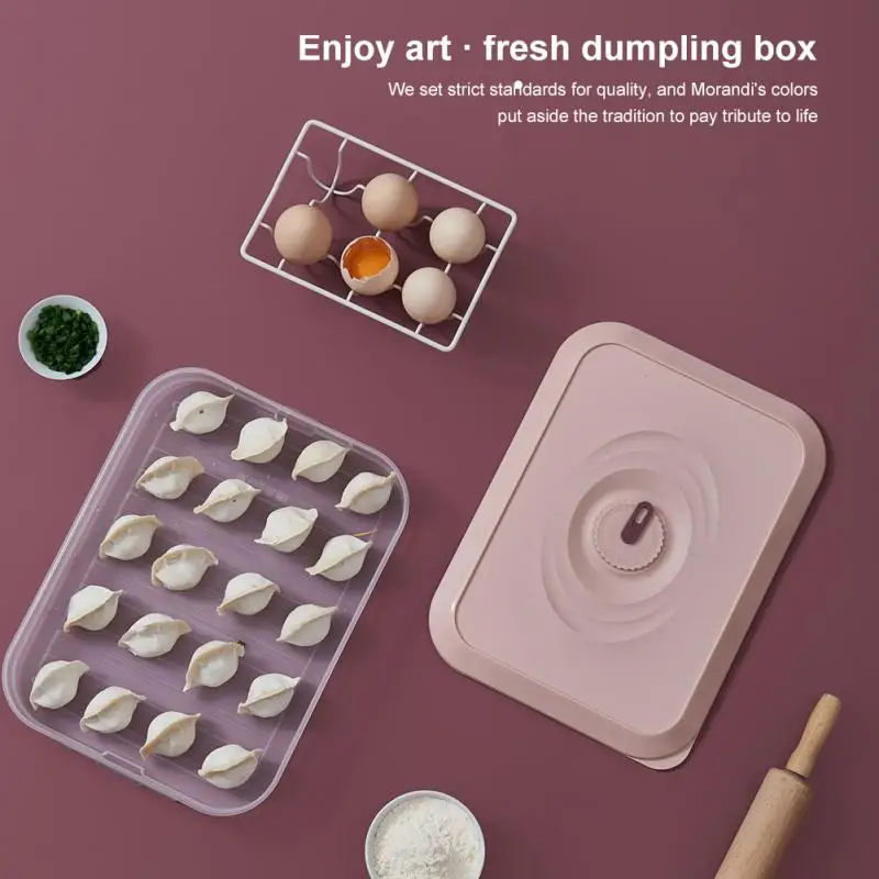 

Refrigerator Food Storage Box Kitchen Organizer Fresh Box Dumplings Vegetable Egg shrimp Holder Multilayer Stackable with Cover