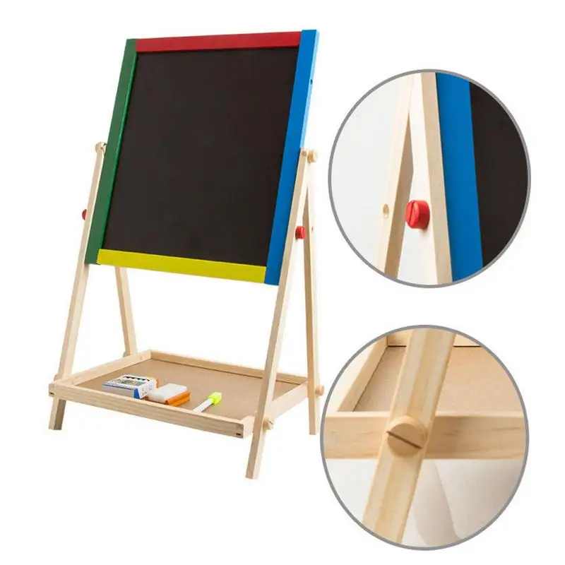 

Easel For Kids Wooden Double Sided Standing Chalkboard For Kids Easy To Adjust Height 21-25in Easel Stand For Children Learning