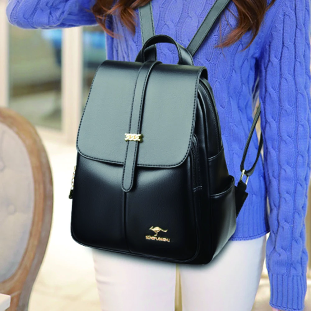 

Vintage Women's Leather Backpack Solid Color Feminina PU Bagpack Large Capacity Waterproof Rucksack Ladies Anti Theft