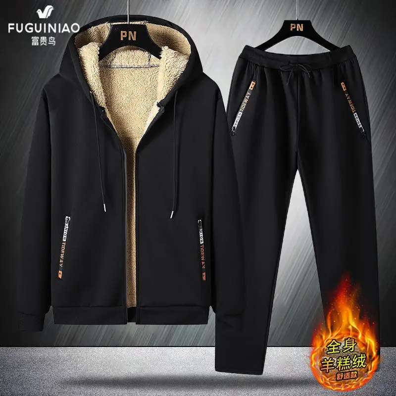 Big yards lambs wool suits autumn winter warm clothes a man cotton and wool uniforms suit of outdoor leisure clothing