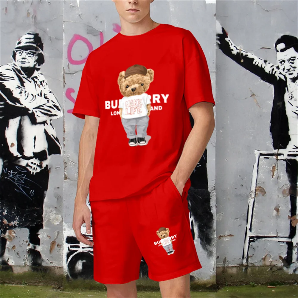 2023 Summer Luxury Casual Men Solid Color Short-sleeved T-shirt Shorts Two-piece Suit Brand Street Fashion 2-piece Suit Trend