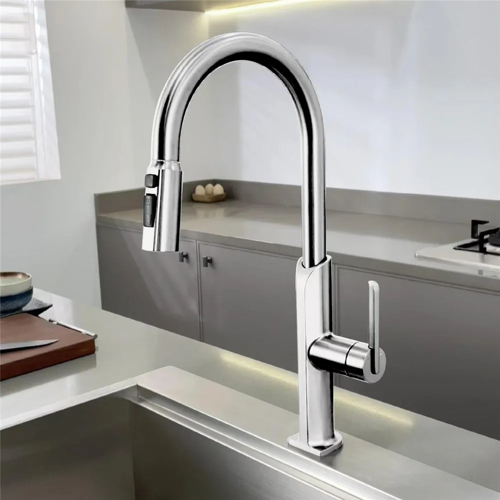 Выдвижной кухонный кран из матового золота смеситель для раковины SUS304 с