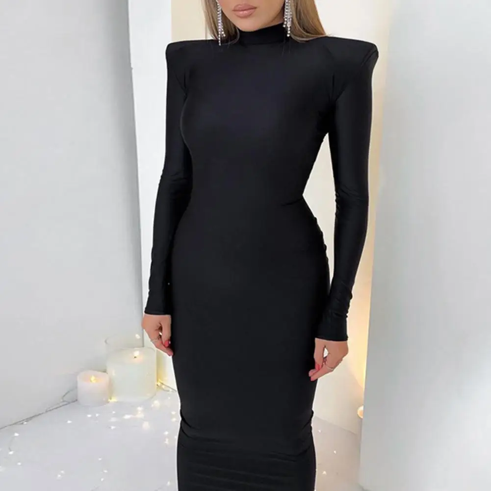 

Bodycon Dress O-neck Pencil Dress Slim Fit Solid Color Women Pencil Dress