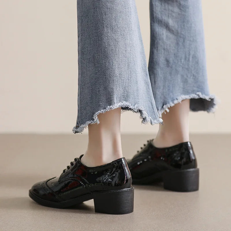 Black High Heel Lace Up Soft Soled Female Student Loafers Women Slip-on Shoe Work Slip Shoes Ladies Shoes Womens Shoes