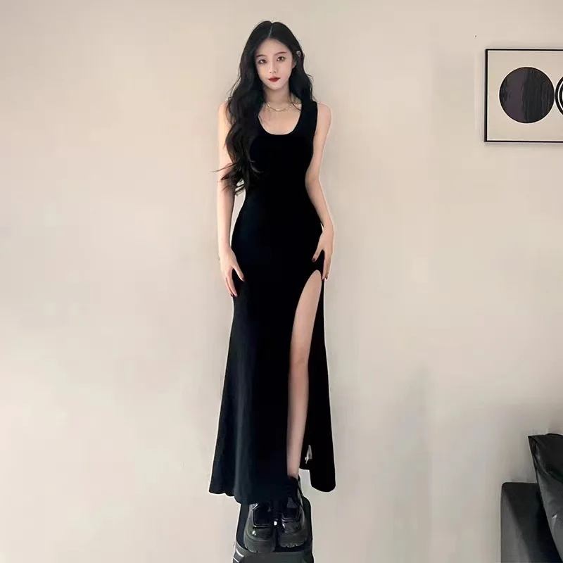 

Sexy Hottie high slit dress Women slim temperament high waist sundress summer wrap hips with a base skirt