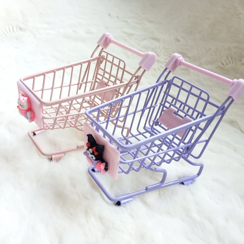 

Kawaii Sanrio Desktop Storage Frame Kuromi Cute Anime Iron Art Desktop Organizer Basket Mini Shopping Cart Toys for Girls Gift